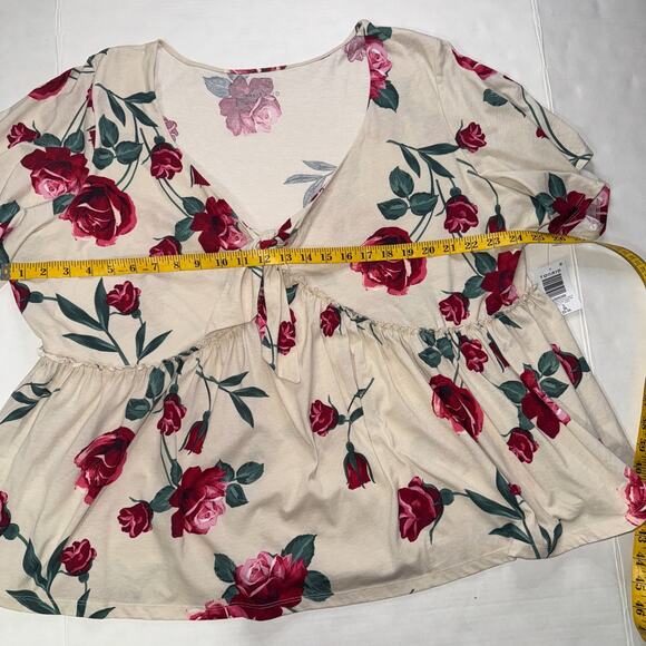 Torrid Womens 3X Top Heritage Jersey Tie-Front Babydoll Floral Casual Bohemian - Picture 7 of 10